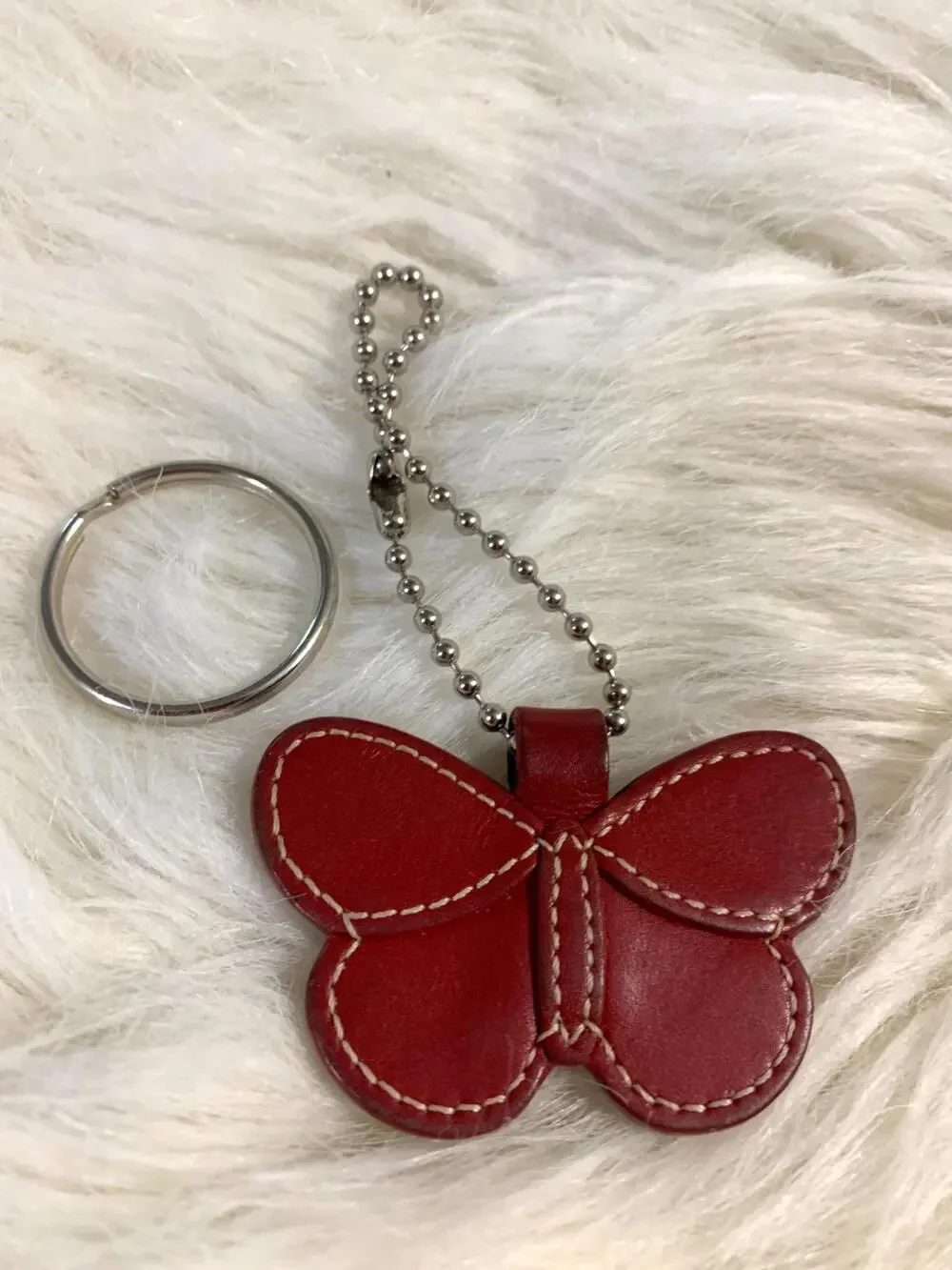 COACH Vintage Butterfly Charm Red Leather Key Ring Purse Fob